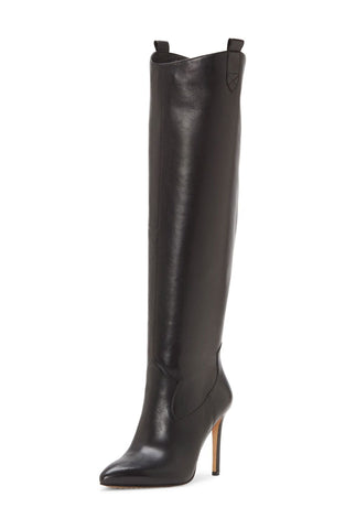 Vince Camuto Kervana Black Smooth Leather HIgh Heel Pointed Knee Boot