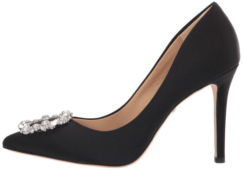 Badgley Mischka Cher Black Satin Fashion Slip On Pointed Toe Stiletto Pumps Shoes