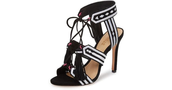 Schutz Women's Eurica Heeled Sandal Black Tie Up Dress Sandals Pumps