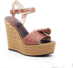 Schutz Womens Diara Brown Jute and Leather Open-Toe Strappy Backless Platform Heeled Buckle Sandals