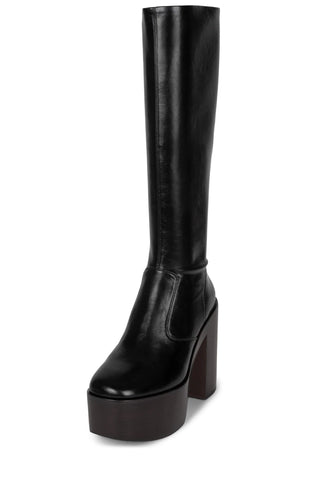 Jeffrey Campbell Chica Black Brown Stack Chunky Block Heel Knee High Boots