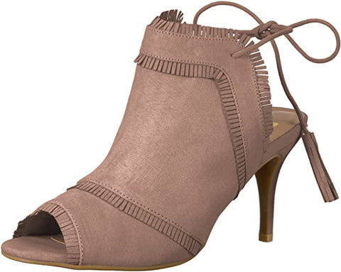 Brinley Co. Haven Taupe Fashion Low Heel Stiletto Open Toe Open Lace Up Booties