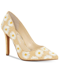 Jessica Simpson White Combo Daisy Flowered Heels Pointed Toe Pumps