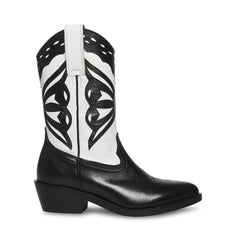 Steve Madden Laredo-M Black/White Western Cowboy Stacked Block Heel Boots