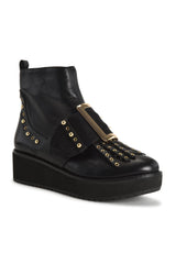 Schutz Belish Black Nappa Leather Gold Stud Oxford Ankle Boots