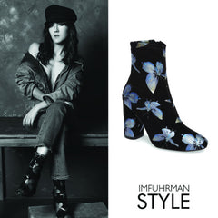 Cecelia New York Fredda Black Multi Butterfly Sock High Block Heel Fashion Boots