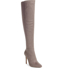 Charles David Debutante Taupe Suede Thigh High Pointed Toe Stiletto Dress Boot