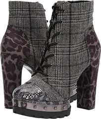 Jessica Simpson Irella High Heel Lug Sole Lace-up Platform Boots Black&White