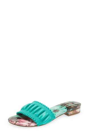 Cecelia New York Liberty Turquois Printed Open Toe Slip On Flat Slide Sandals
