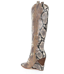 Jessica Simpson Havrie Fashion Totally Taupe Snake Knee High Pointy Dress Boots