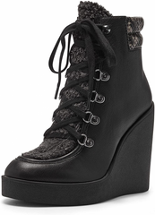 Jessica Simpson Maelyn Wedge Platform Almond-Toe Lace-up Ankle Boots Black Combo