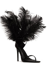 Cape Robbin Jazmine Black Feather Strappy Lace Up Pointy Open Toe High Sandal
