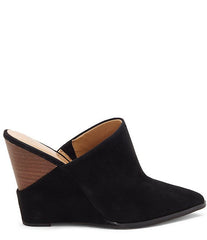 Jessica Simpson Heilo Black Suede Pointed Toe Wedge Open Back Mules