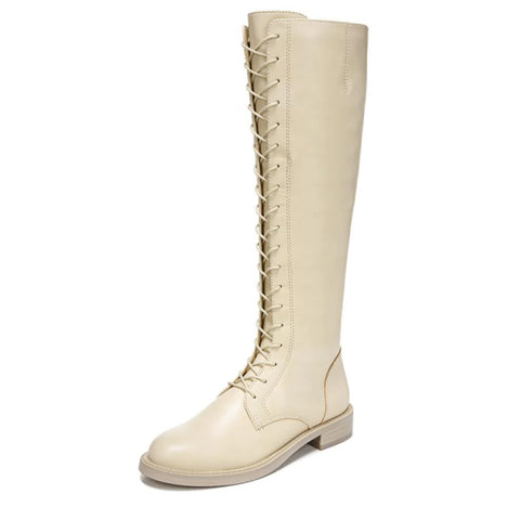 Sam Edelman Nance Eggshell Rounded Toe Lace Up Wide Calf Knee High Fashion Boots