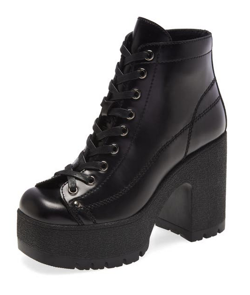Jeffrey Campbell Refresh Black Box Leather Platform Chunky Lace-Up Ankle Booties