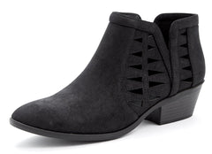 Soda Chance Black Cut Out Open Side Fashion Western Stacked Heel Ankle Bootie