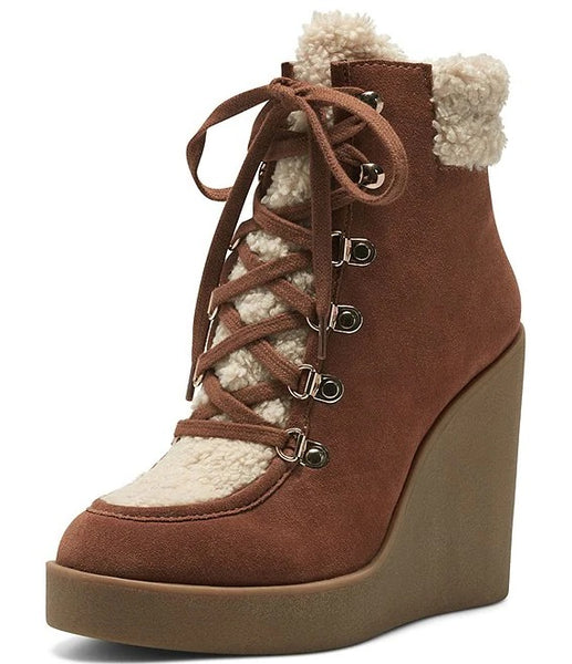 Jessica Simpson Maelyn Wedge Platform Almond-Toe Ankle Boots Caramel Combo