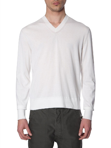 Tom Ford Men's V-Neck Cotton Long Sleeve Sweater IVORY BSC02TFK100N01