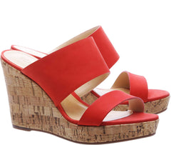 Schutz Kai Wedge Slides Summer Red Leather Sandals Mules