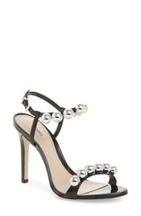 Schutz Nellie Black Patent Leather Single Pearl Detail Fashion Dainty Sandals