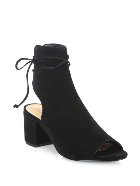 Schutz Binalia Dress Sandal Black Suede Open toe block heel with ankle wrap