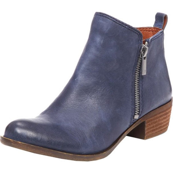 Lucky Brand Basel Almond-Toe Ankle Booties Indigo Blue Leather Low Cut Boot