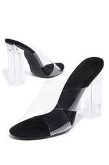 Cape Robbin Jolie Black Transparent Cris Cross Block Heel Open Toe Sandals