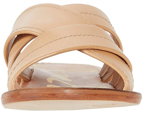 Sam Edelman Maxine Nude Leather Open Toe Slip On Slide Flat Leather Slides