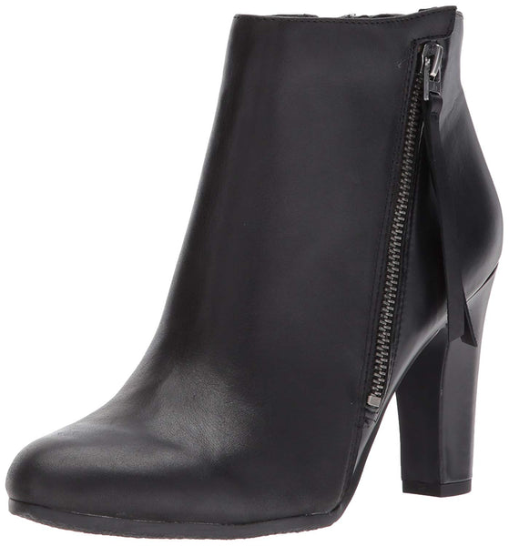 Sam Edelman Sadee Black Leather Comfort Detailed Zippered Round Toe Ankle Boots