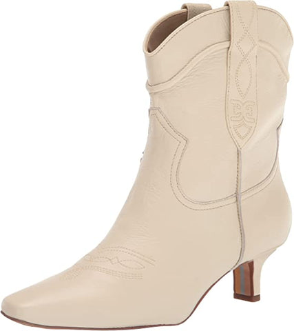 Sam Edelman Taryn Ivory Suede Leather Pointed Toe Kitten Heel Cowboy Boots