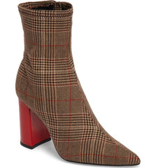 Jeffrey Campbell Siren Brown Plaid Red Block Heel Pointed Toe Ankle Bootie