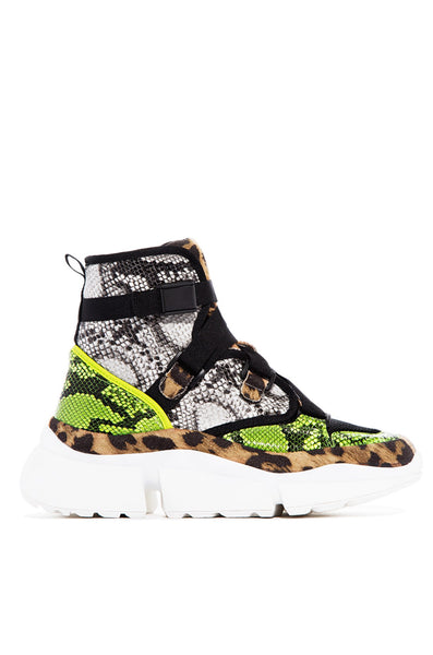 Cape Robbin Super Stars Leopard Lime Snake High Top Lace Up Platform Sneakers