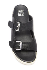 Jane and the Shoe JOEY Slide Sandal Black Slip On Slide Mule Platform Wedge Sandals