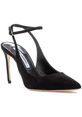Brian Atwood Vicky Black Suede Fashion Pointed Toe Ankle Strap Dress Pumps