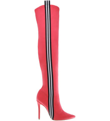 Schutz Giordana Pink Stretch Spandex Pointed High Stiletto Fitted Over Knee Boot