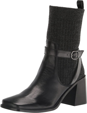 Sam Edelman Marci Black/Dark Grey Buckle Strap Wooven Ankle Fabric Heel Boots