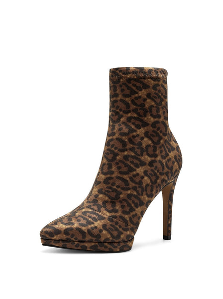 Jessica Simpson Valyn Leopard High Stiletto Heel Pointed Platform Bootie Natural