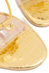 Cape Robbin Dazed Gold Strappy Ankle Wrap Clear Cutouts Round Toe Stiletto Heels