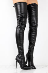 Liliana Gisele-50 BLACK Leather Stretchy Thigh High Pointy Stiletto Heel Boot (10)