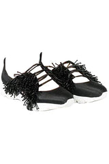 Jeffrey Campbell Careen-BD Fringe Elastic Slip Resistant Black Sneakers