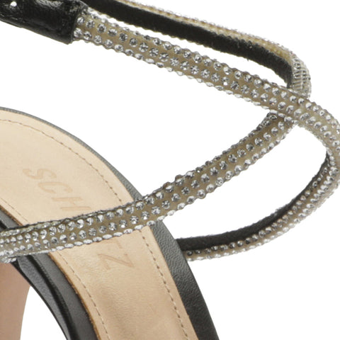 Schutz Louise Black Clear Crystal-Embellished Ankle Strap Open Toe High Heel Sandals