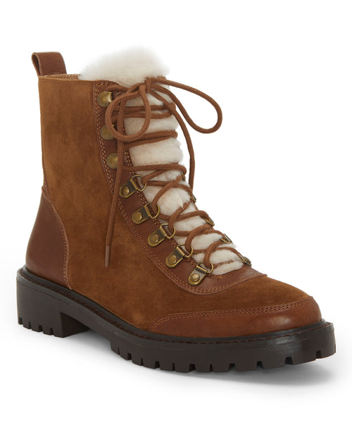 Lucky Brand Iliana Cedar Brown Lace-Up Fur Lined Wedge Combat Hiker Ankle Boots