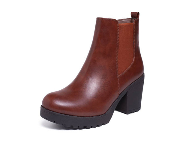 REFRESH CLUB-01 Women's Slip On Chunky Block Heeled Rounded Toe Ankle Boots