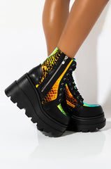 Cape Robbin Radio Holographic Platform Ankle Chunky Block Heels Boots Black
