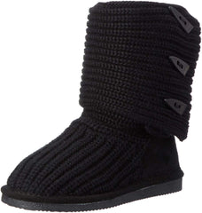 Bearpaw Women's Knit Tall Black Warm Comfortable Convertible Collar Winter Boots