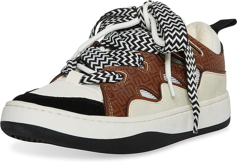 Steve Madden Roaring Brown Multi Double-Laced Lace Up Low Top Fashion Sneakers