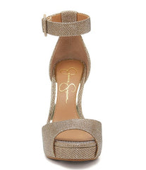 Jessica Simpson Divene Gold Sparkle Mesh Metallic Ankle Strap Platform Sandals