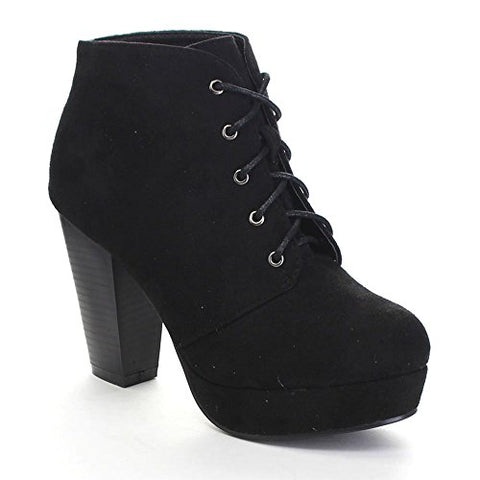 Forever Camille-86 Black Fashion Block Mid Heel Comfort Stacked Ankle Booties