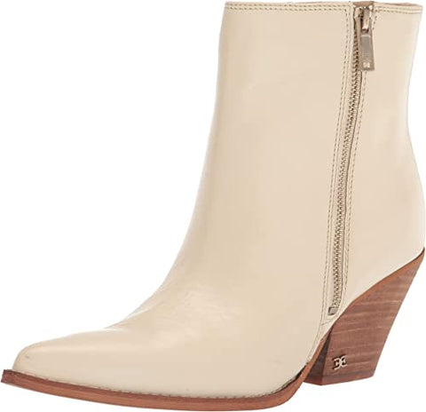 Sam Edelman Jane Ivory Leather Pointed Toe Block Heel Fashion Western Ankle Boot