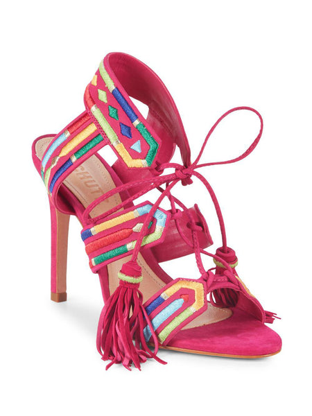 Schutz Eurica Bright Rose Multi Embroidered Stiletto Sandals